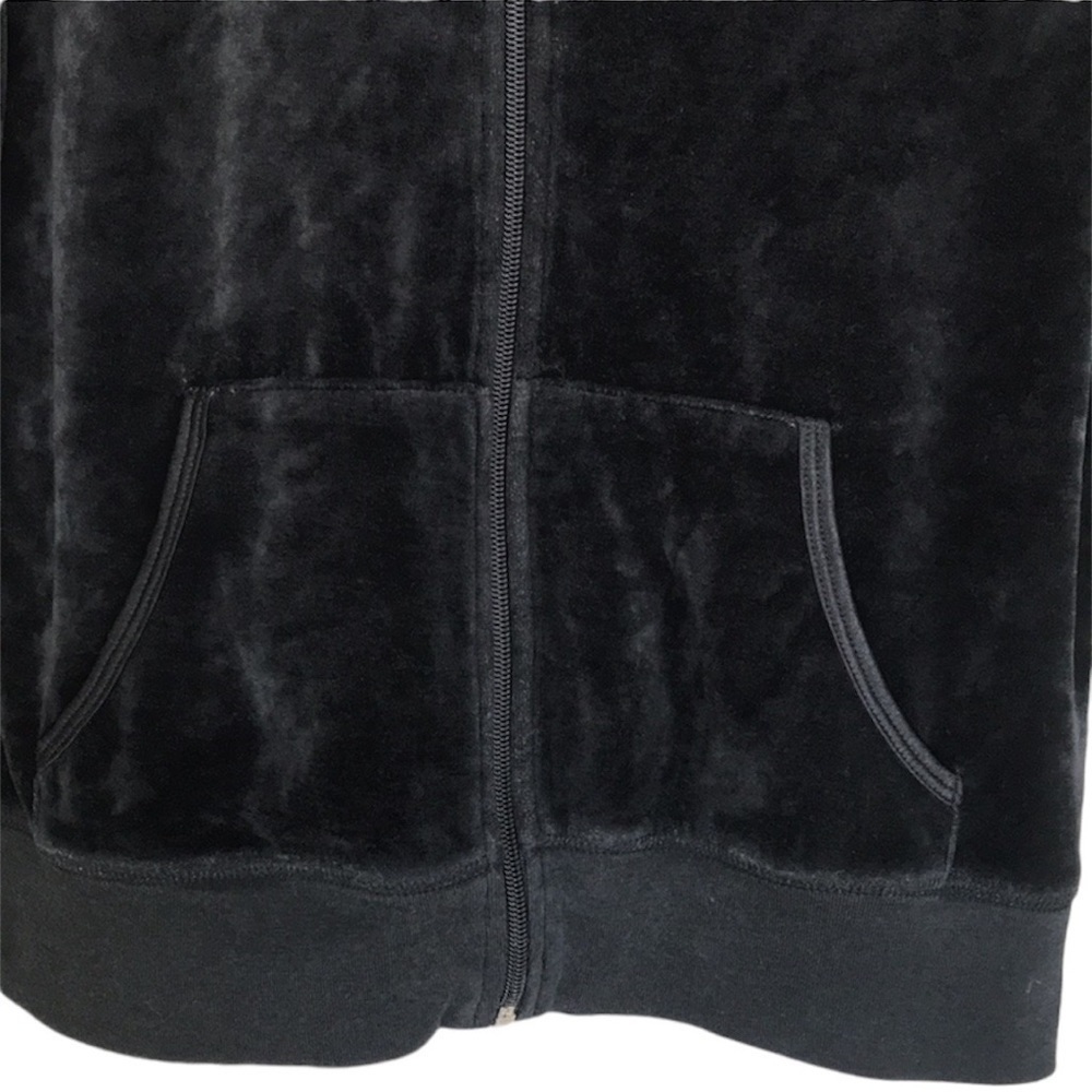 BCBGMaxAzria Black Velour Rhinestone Logo Zip-Up Hooded Jacket Medium - Picture 4 of 13